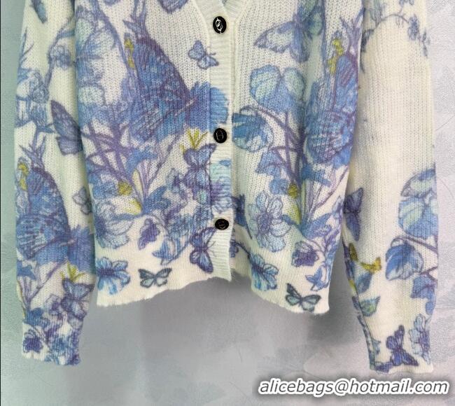 Luxury Discount Dior Butterfly Printed Cardigan CH090530 White/Blue 2025