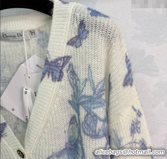 Luxury Discount Dior Butterfly Printed Cardigan CH090530 White/Blue 2025