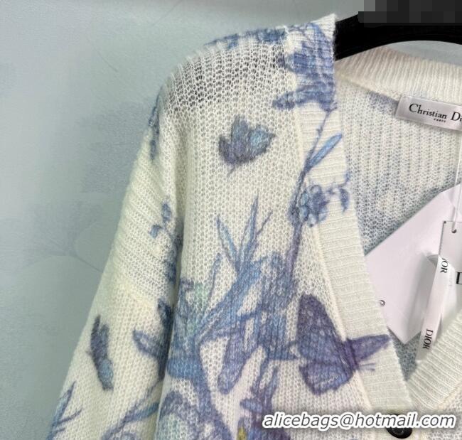 Luxury Discount Dior Butterfly Printed Cardigan CH090530 White/Blue 2025