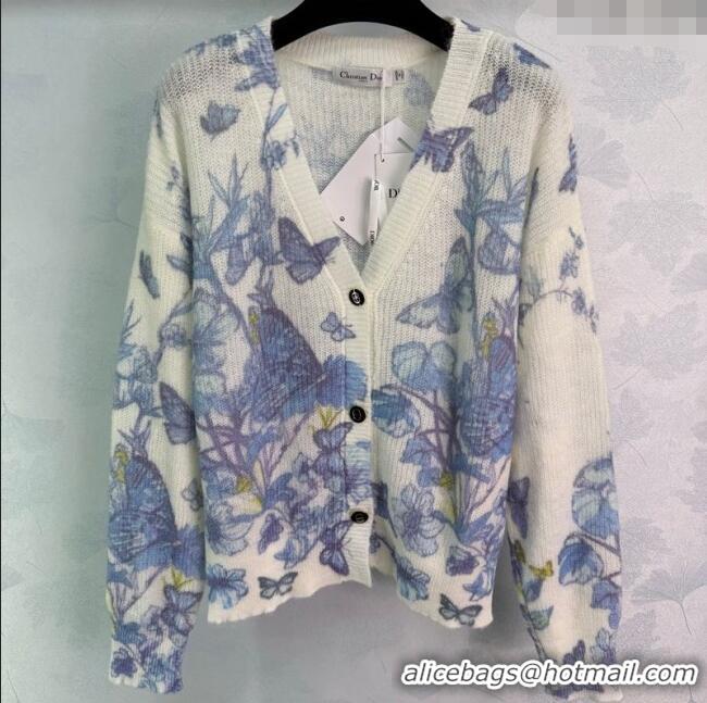 Luxury Discount Dior Butterfly Printed Cardigan CH090530 White/Blue 2025