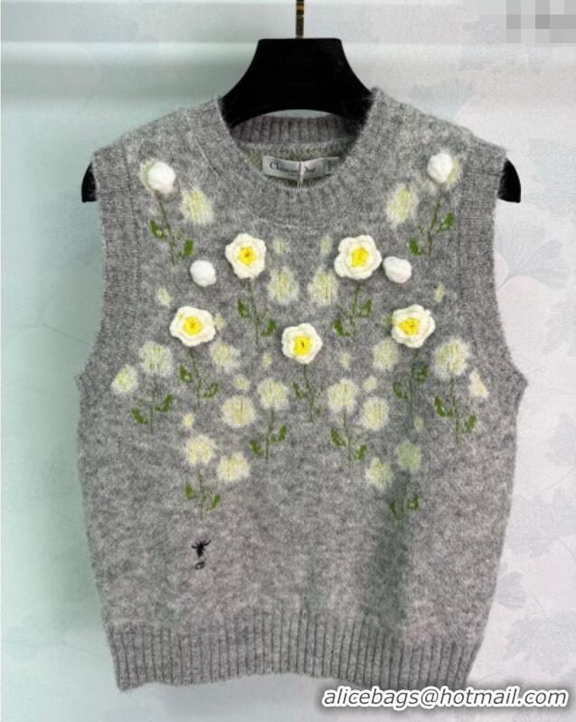 Best Quality Dior Flower Wool Blend Vest DR090528 Light Grey 2025