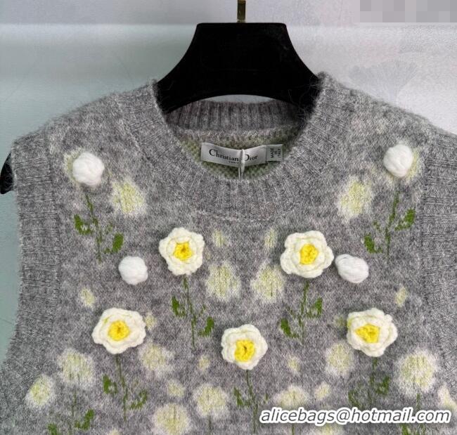 Best Quality Dior Flower Wool Blend Vest DR090528 Light Grey 2025