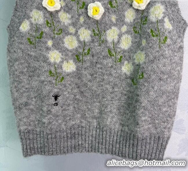 Best Quality Dior Flower Wool Blend Vest DR090528 Light Grey 2025