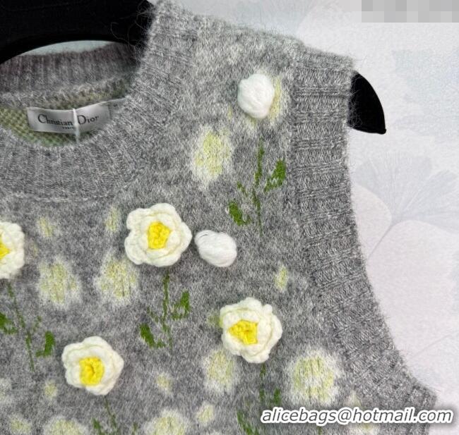 Best Quality Dior Flower Wool Blend Vest DR090528 Light Grey 2025