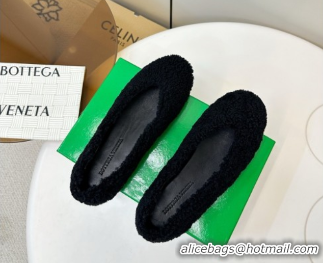 Low Cost Bottega Veneta Rosa Ballerina Flat in Shearling Black 1027149