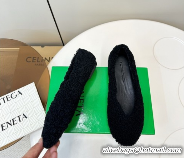 Low Cost Bottega Veneta Rosa Ballerina Flat in Shearling Black 1027149