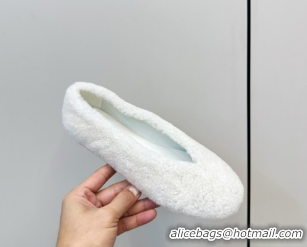 Low Price Bottega Veneta Rosa Ballerina Flat in Shearling White 1027150