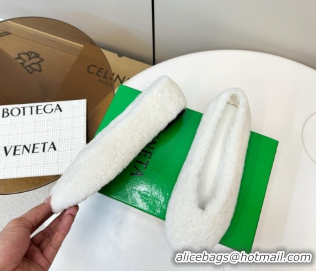 Low Price Bottega Veneta Rosa Ballerina Flat in Shearling White 1027150