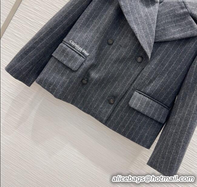 Super Quality Dior Wool Cotton Striped Jacket DR091921 Grey 2025