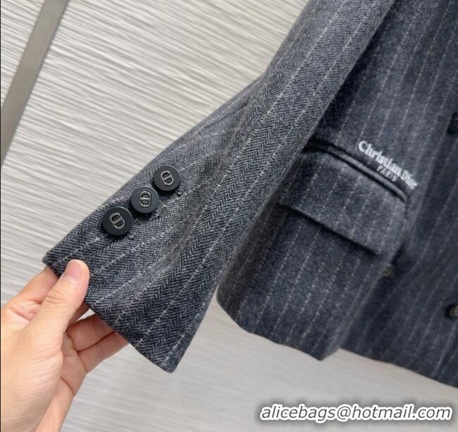 Super Quality Dior Wool Cotton Striped Jacket DR091921 Grey 2025