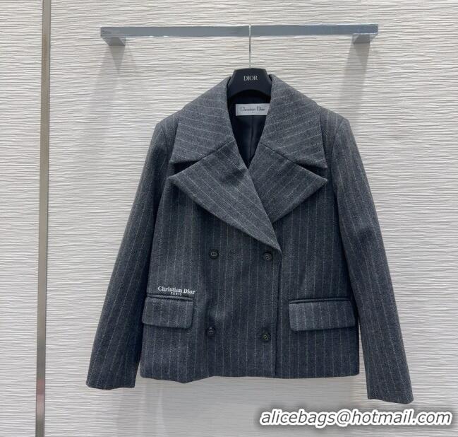 Super Quality Dior Wool Cotton Striped Jacket DR091921 Grey 2025