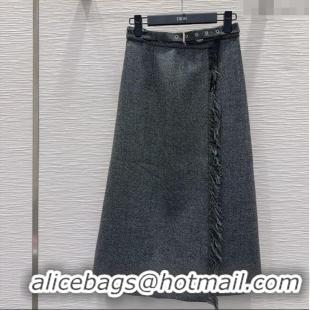 Big Discount Dior Wool Blend Skirt Fringes DR101403 Grey 2025