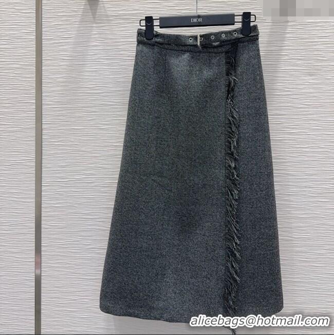 Big Discount Dior Wool Blend Skirt Fringes DR101403 Grey 2025