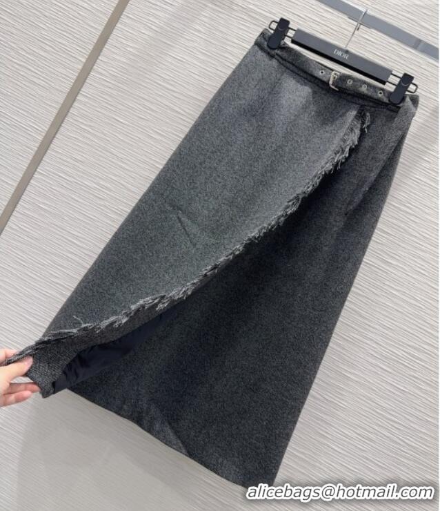 Big Discount Dior Wool Blend Skirt Fringes DR101403 Grey 2025