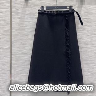 Grade Quality Dior Wool Blend Skirt Fringes DR101403 Black 2025