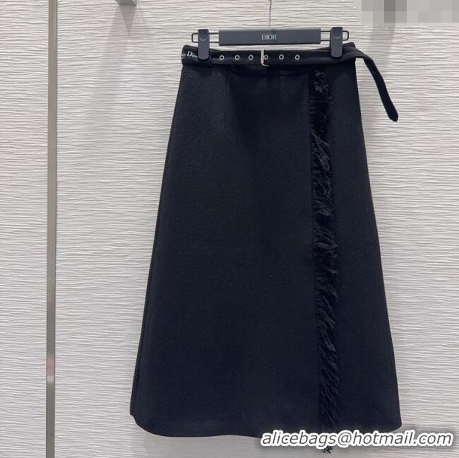 Grade Quality Dior Wool Blend Skirt Fringes DR101403 Black 2025