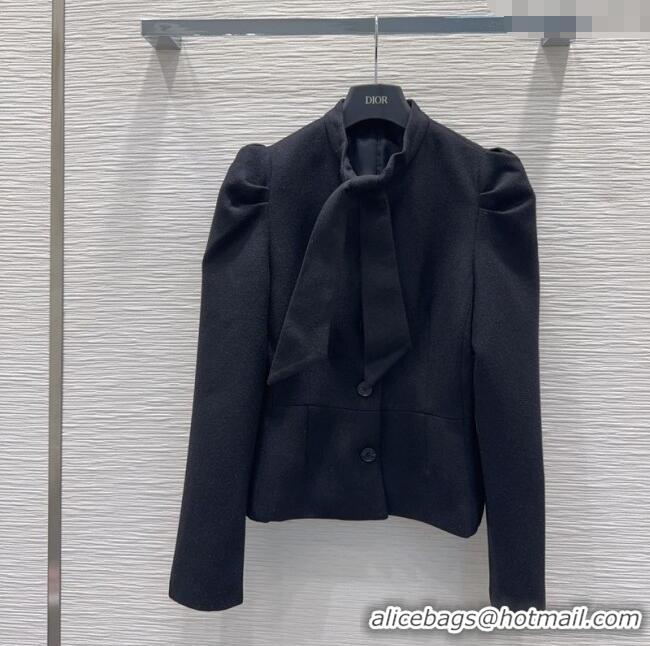 Best Product Dior Wool Blend Jacket with Bow DR101403 Black 2025