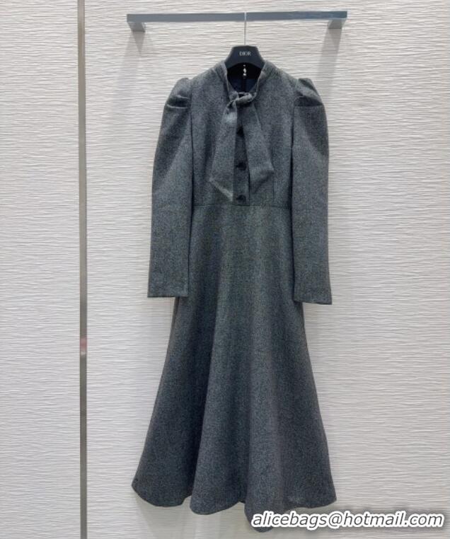 Big Discount Dior Wool Blend Dress with Bow DR101403 Grey 2025