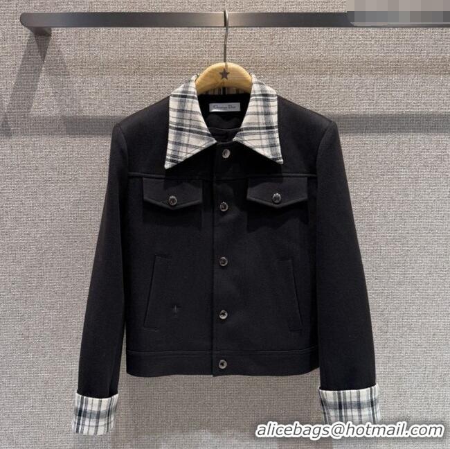 Best Price Dior Jacket with Plaid Trim 1015 Black 2025