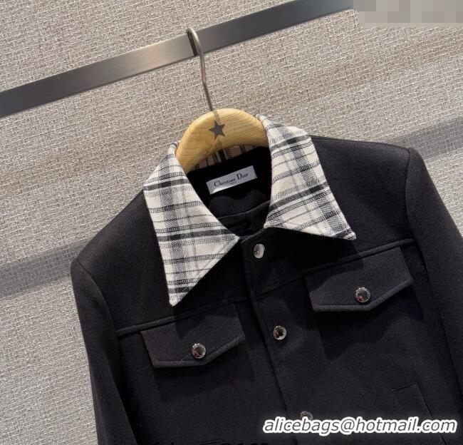 Best Price Dior Jacket with Plaid Trim 1015 Black 2025
