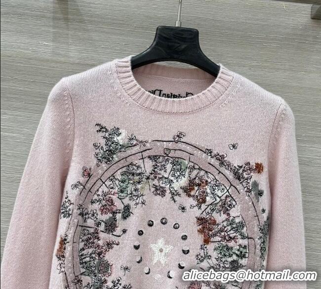 Top Grade Dior Cashmere Embroidered Sweater 1015 Light Pink 2025
