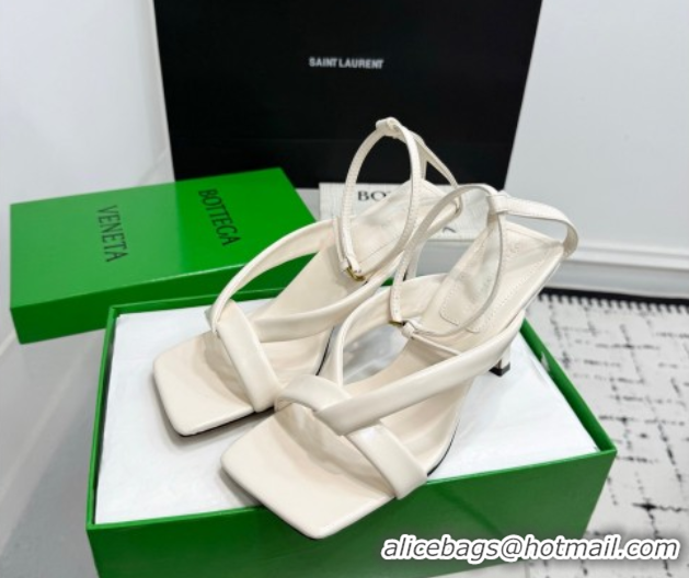 Good Quality Bottega Veneta Riva Strap Sandals 9cm in Lambskin Leather White 1027152