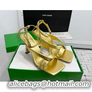 Best Grade Bottega Veneta Riva Strap Sandals 9cm in Lambskin Leather Gold 1027154