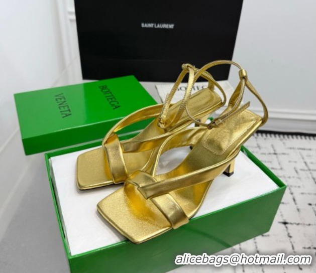 Best Grade Bottega Veneta Riva Strap Sandals 9cm in Lambskin Leather Gold 1027154