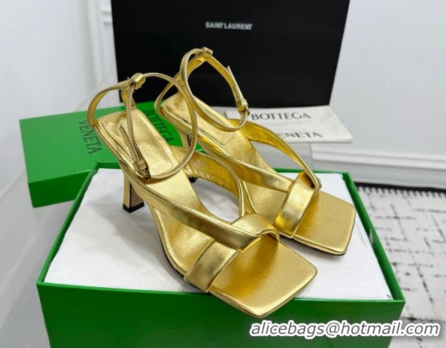 Best Grade Bottega Veneta Riva Strap Sandals 9cm in Lambskin Leather Gold 1027154