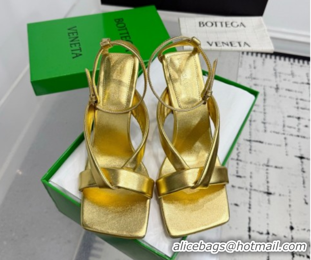 Best Grade Bottega Veneta Riva Strap Sandals 9cm in Lambskin Leather Gold 1027154