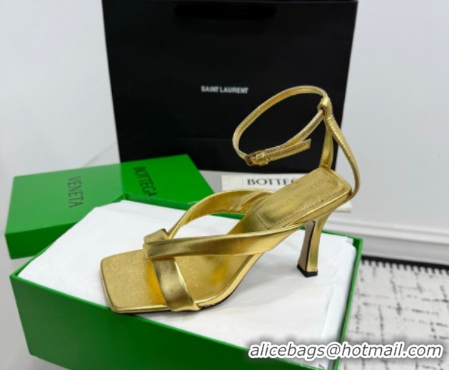 Best Grade Bottega Veneta Riva Strap Sandals 9cm in Lambskin Leather Gold 1027154