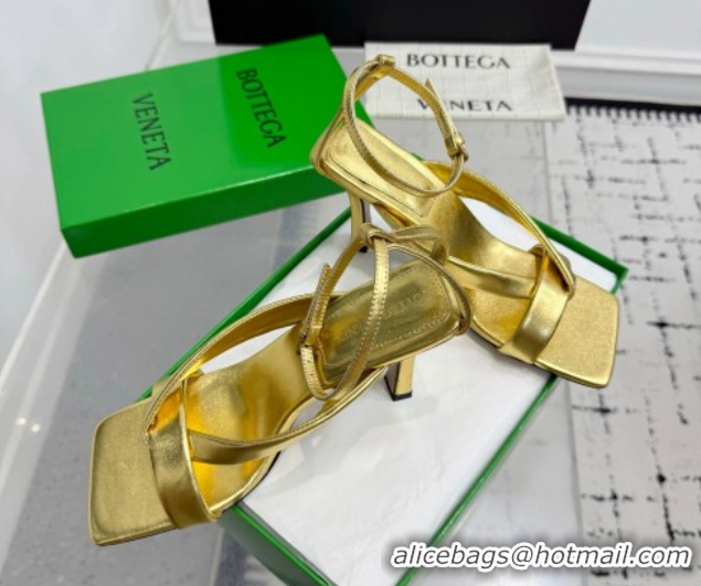 Best Grade Bottega Veneta Riva Strap Sandals 9cm in Lambskin Leather Gold 1027154