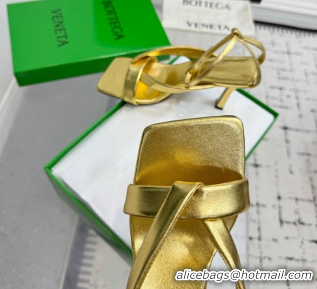 Best Grade Bottega Veneta Riva Strap Sandals 9cm in Lambskin Leather Gold 1027154