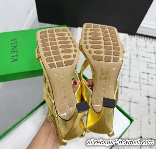 Best Grade Bottega Veneta Riva Strap Sandals 9cm in Lambskin Leather Gold 1027154