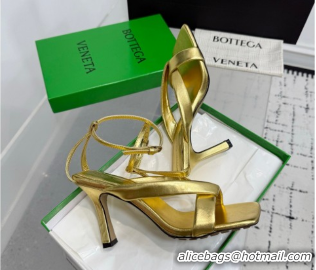 Best Grade Bottega Veneta Riva Strap Sandals 9cm in Lambskin Leather Gold 1027154