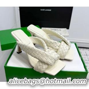 Low Price Bottega Veneta Riva Heel Slides Sandal 9cm in Woven Leather White 1027156