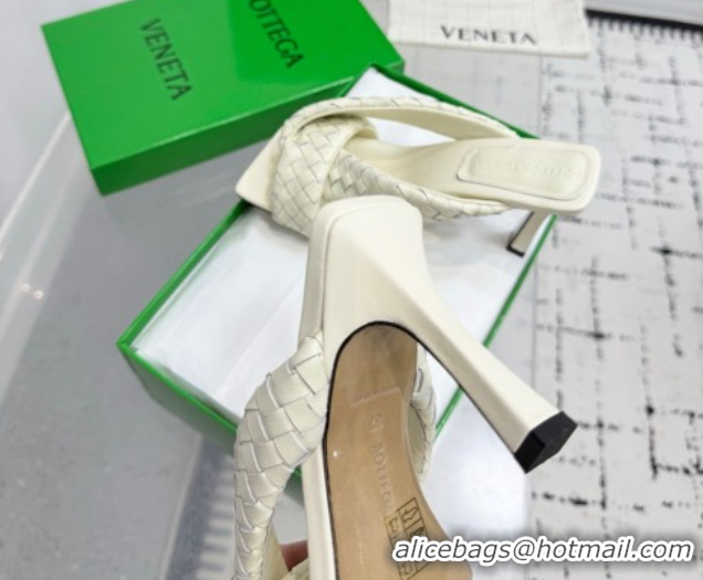 Low Price Bottega Veneta Riva Heel Slides Sandal 9cm in Woven Leather White 1027156