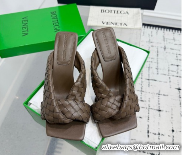 Top Grade Bottega Veneta Riva Heel Slides Sandal 9cm in Woven Leather Brown 1027158