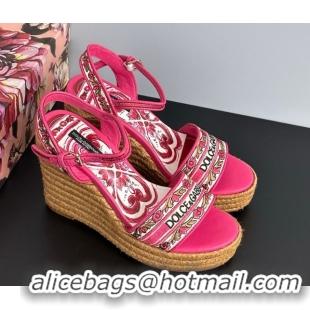 Good Looking Dolce & Gabbana Wedge Sandals 9cm in Majolica Embroidery Pink 50825132