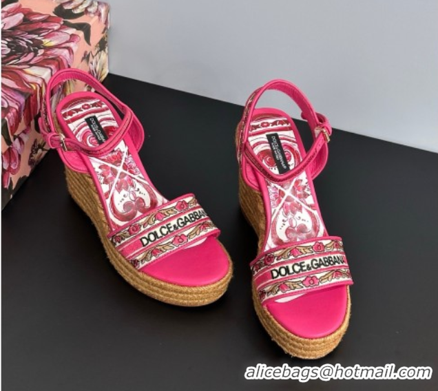 Good Looking Dolce & Gabbana Wedge Sandals 9cm in Majolica Embroidery Pink 50825132