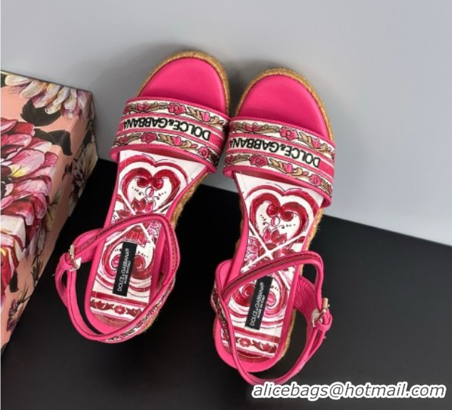 Good Looking Dolce & Gabbana Wedge Sandals 9cm in Majolica Embroidery Pink 50825132