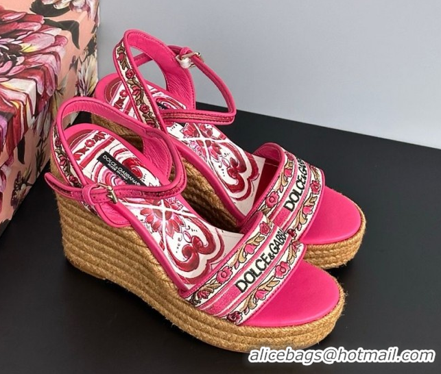 Good Looking Dolce & Gabbana Wedge Sandals 9cm in Majolica Embroidery Pink 50825132