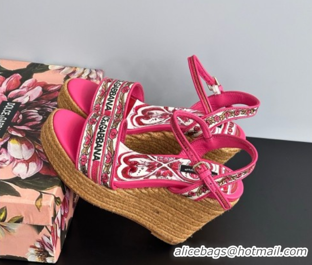 Good Looking Dolce & Gabbana Wedge Sandals 9cm in Majolica Embroidery Pink 50825132