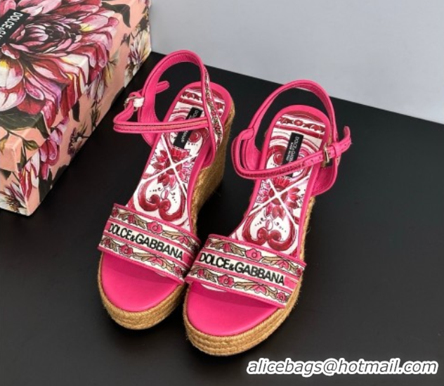 Good Looking Dolce & Gabbana Wedge Sandals 9cm in Majolica Embroidery Pink 50825132