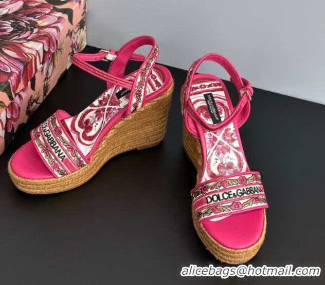 Good Looking Dolce & Gabbana Wedge Sandals 9cm in Majolica Embroidery Pink 50825132
