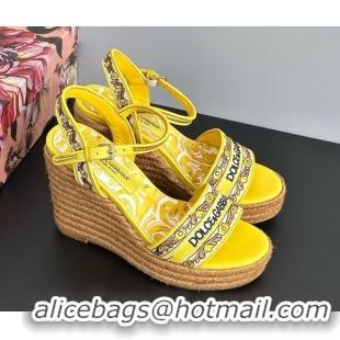 Shop Duplicate Dolce & Gabbana Wedge Sandals 9cm in Majolica Embroidery Yellow 50825133