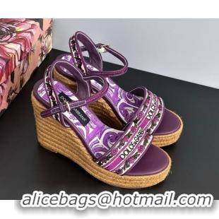 Popular Style Dolce & Gabbana Wedge Sandals 9cm in Majolica Embroidery Purple 0825134
