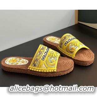 Top Design Dolce & Gabbana Espadrille Flat Sliders Sandal in Majolica Embroidery Yellow 0825135
