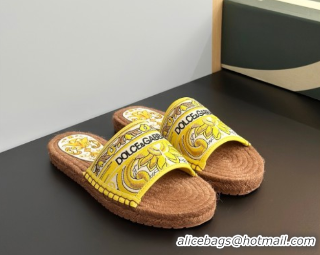 Top Design Dolce & Gabbana Espadrille Flat Sliders Sandal in Majolica Embroidery Yellow 0825135