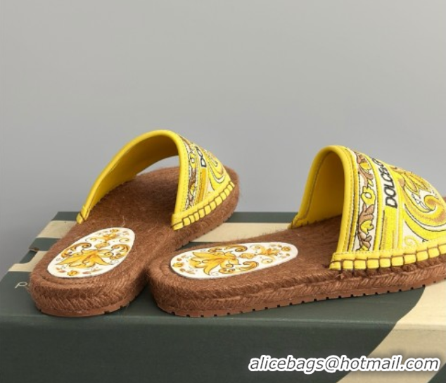 Top Design Dolce & Gabbana Espadrille Flat Sliders Sandal in Majolica Embroidery Yellow 0825135